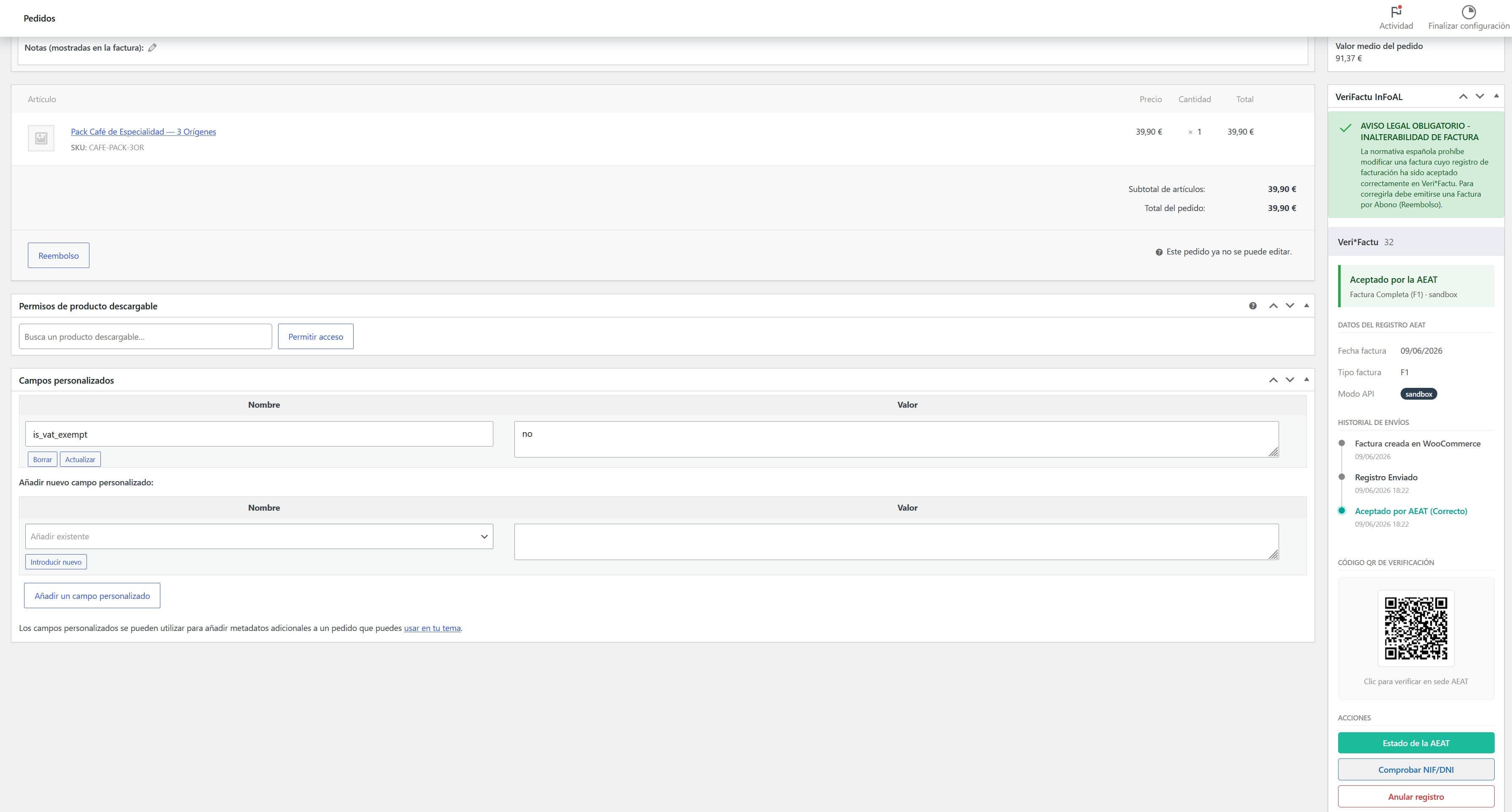 Captura del módulo VeriFactu para WooCommerce - paso 3